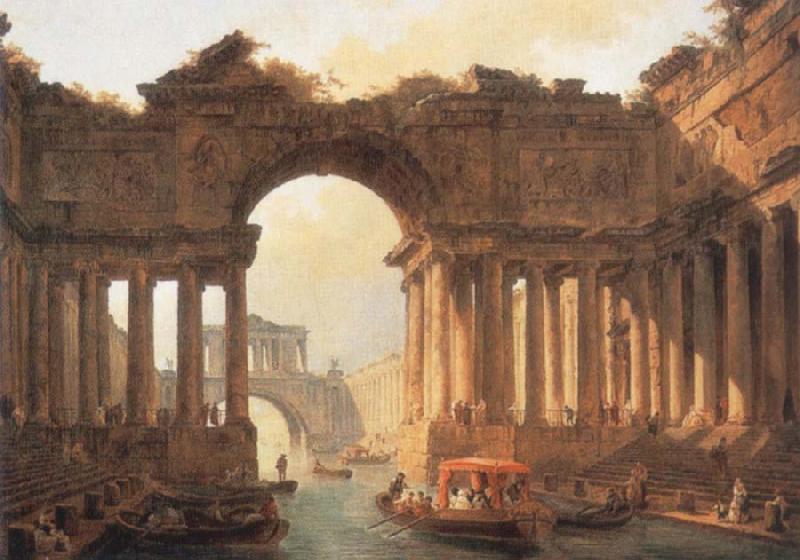 ROBERT, Hubert Architectural Landscape with a canal oil painting image